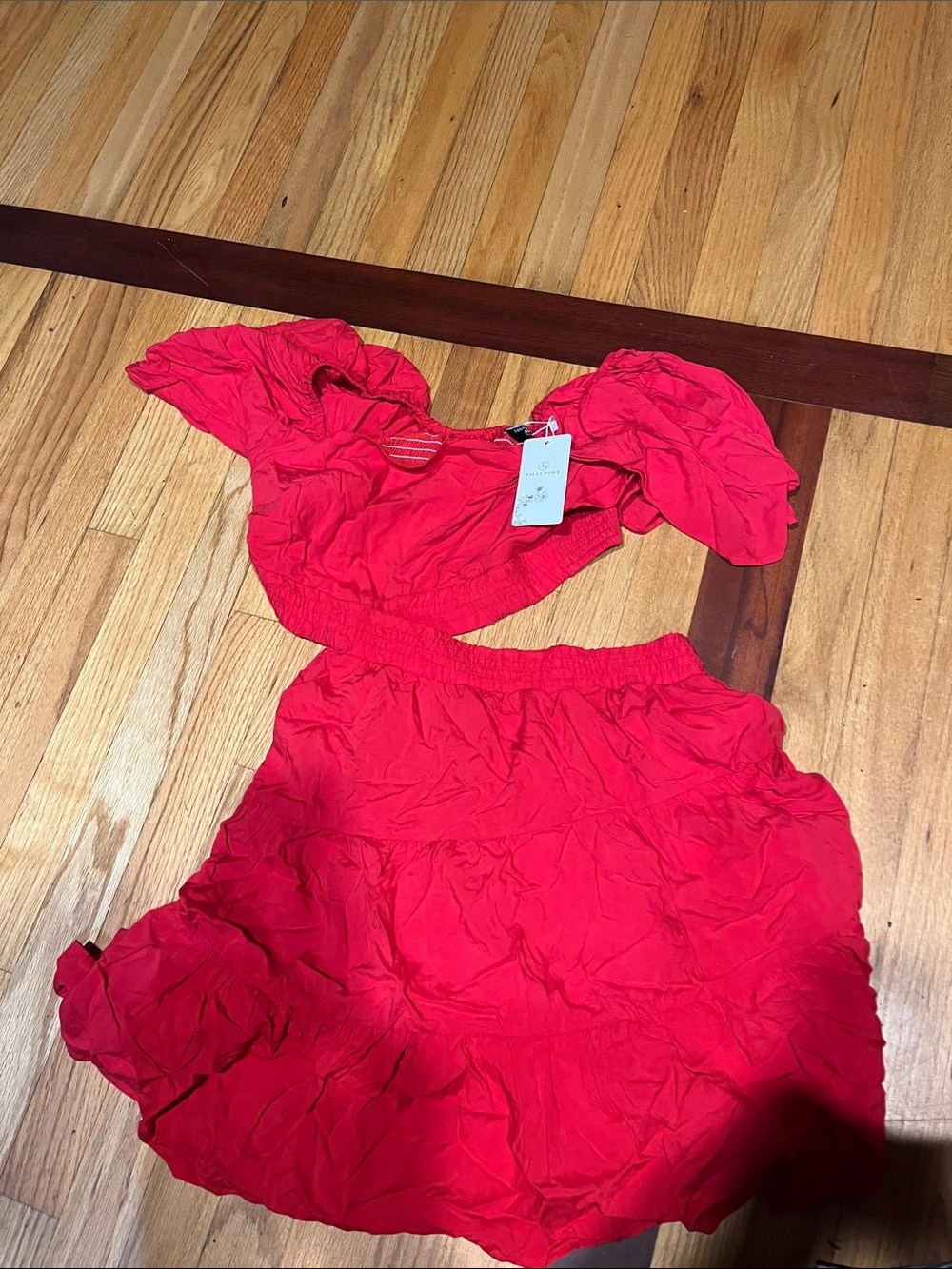 Red Two-Piece Ruffle Crop Top & Skirt Set